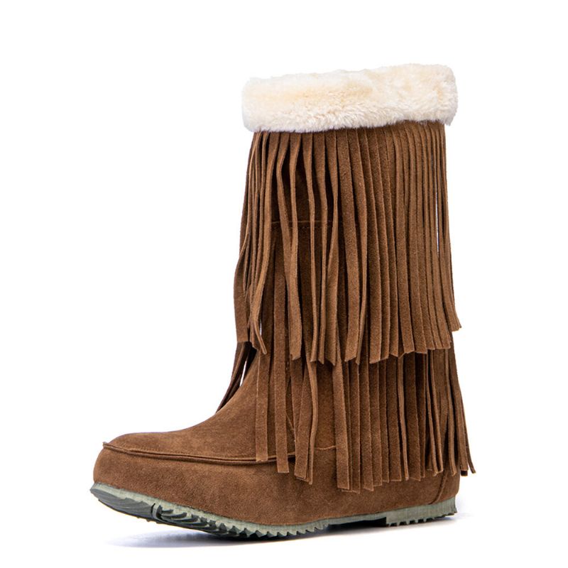 Damen Troddelstiefel Warme Flauschige Mittelhohe Schneestiefel Mit Flansch