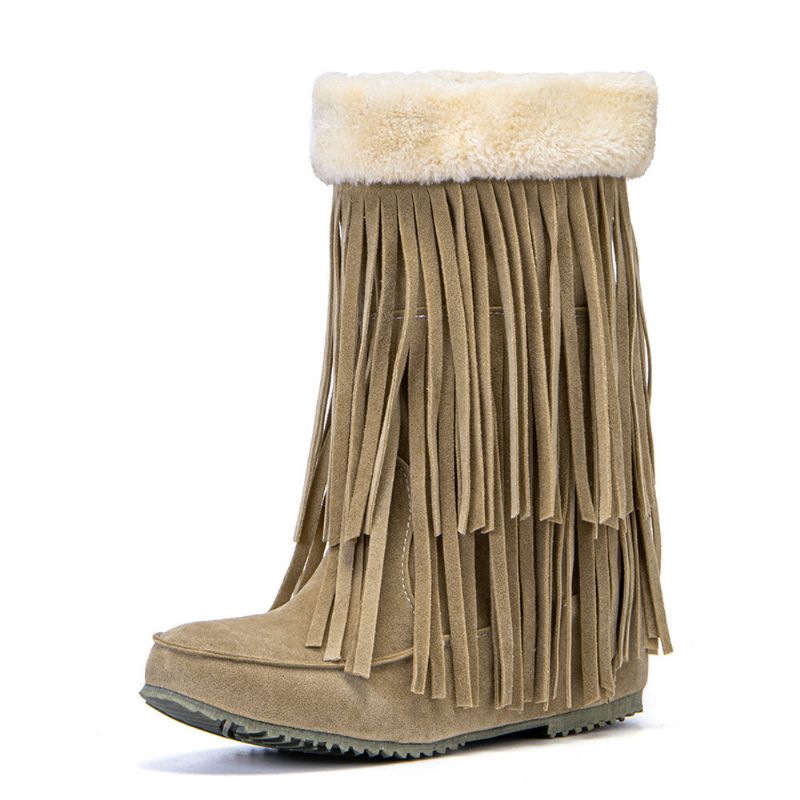 Damen Troddelstiefel Warme Flauschige Mittelhohe Schneestiefel Mit Flansch