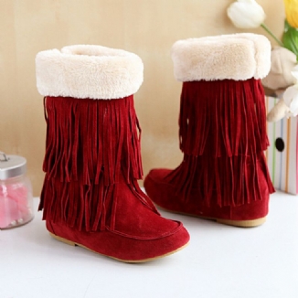 Damen Troddelstiefel Warme Flauschige Mittelhohe Schneestiefel Mit Flansch