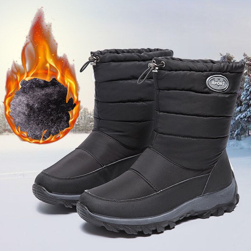 Damen Warm Gefütterte Pull-on Plus Samt-schnee-freizeitstiefel