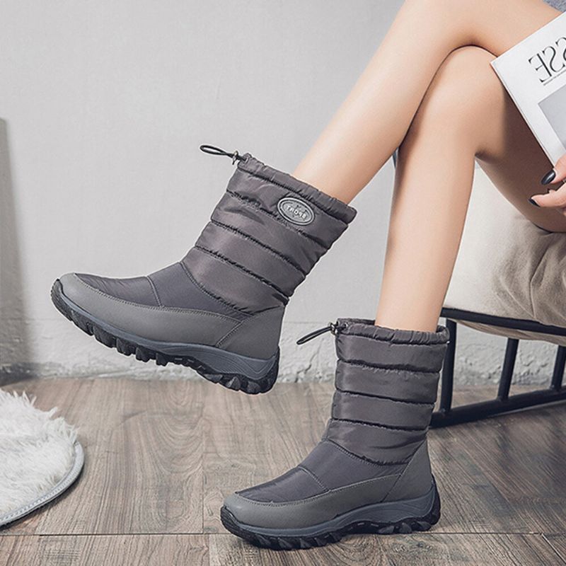 Damen Warm Gefütterte Pull-on Plus Samt-schnee-freizeitstiefel