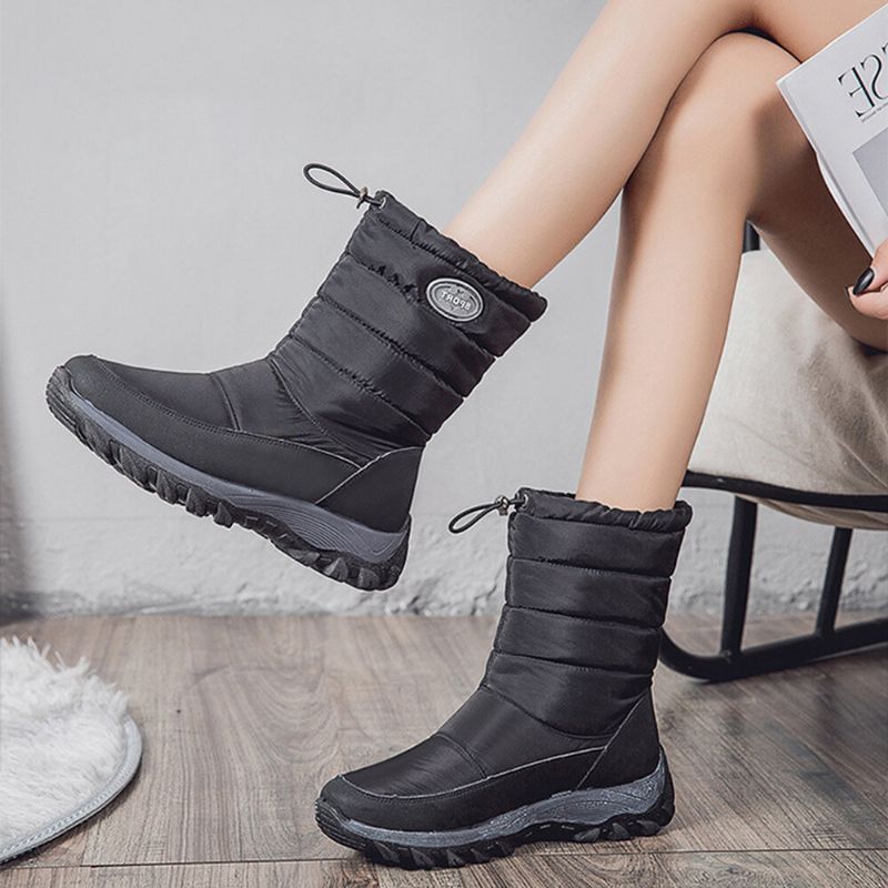 Damen Warm Gefütterte Pull-on Plus Samt-schnee-freizeitstiefel