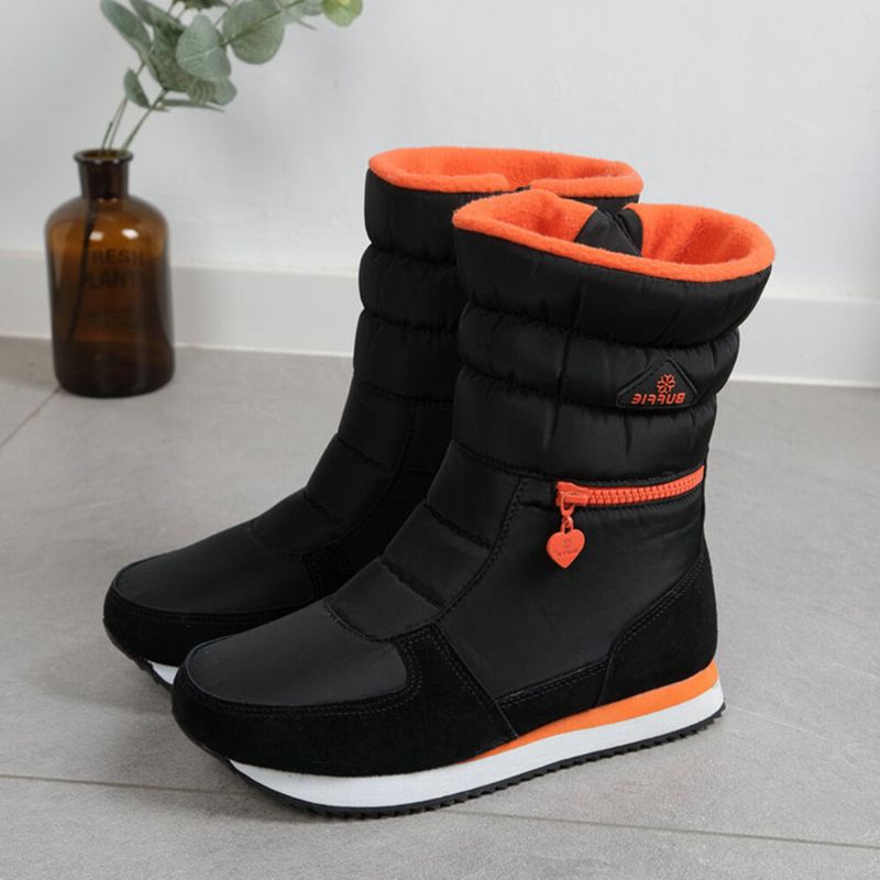 Damen Winterstiefel Mit Warmem Fellfutter Wasserdichtem Reißverschluss Und Mittlerer Wade