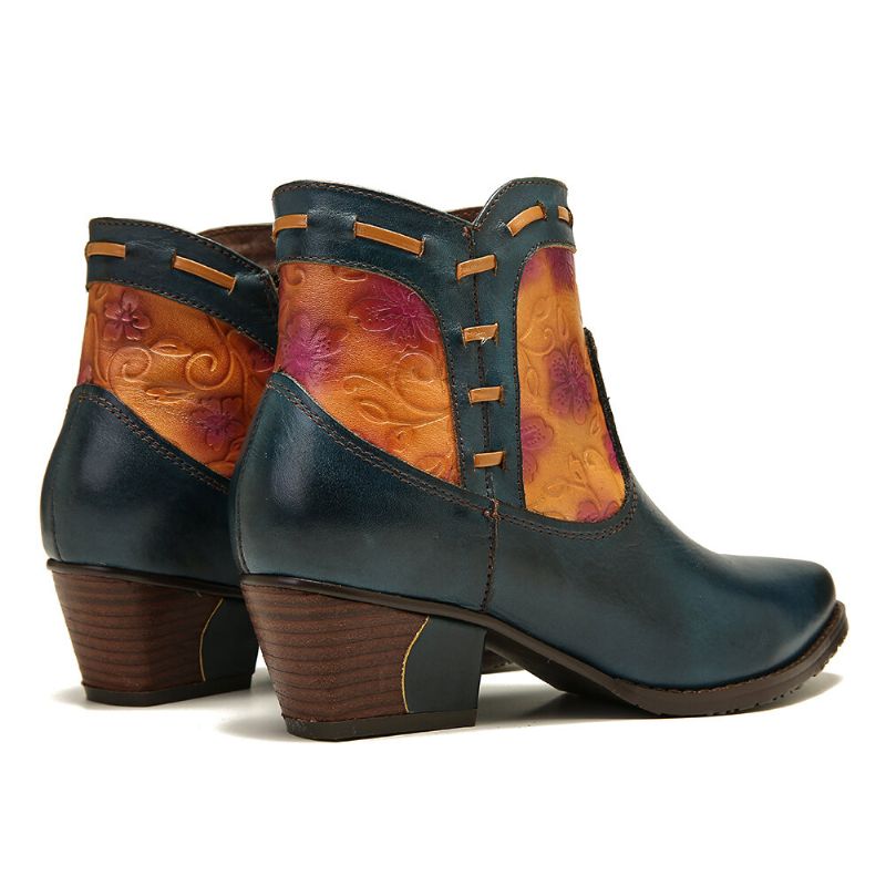 Einfache Western Cowgirl Stiefel Mit Niedrigem Absatz Und Mandelzehennaht