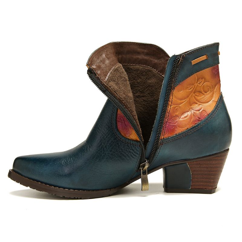 Einfache Western Cowgirl Stiefel Mit Niedrigem Absatz Und Mandelzehennaht