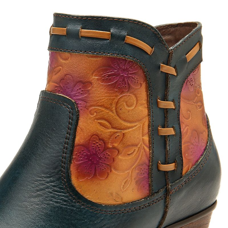 Einfache Western Cowgirl Stiefel Mit Niedrigem Absatz Und Mandelzehennaht