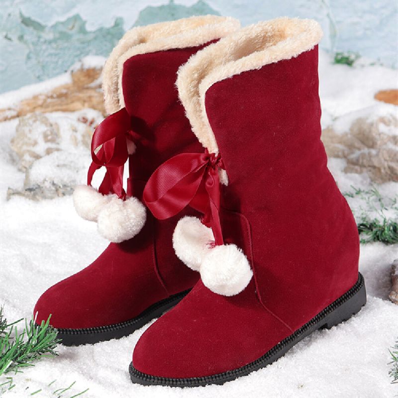 Einfarbige Lässige Elegante Bommel-schleife Warme Flauschige Schneestiefel Für Damen