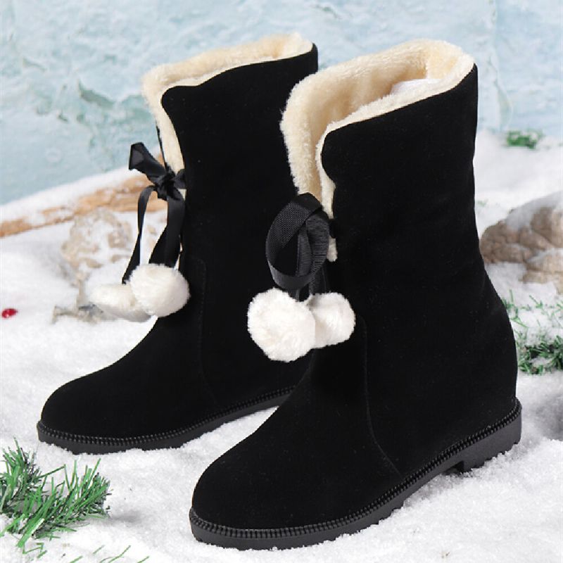 Einfarbige Lässige Elegante Bommel-schleife Warme Flauschige Schneestiefel Für Damen