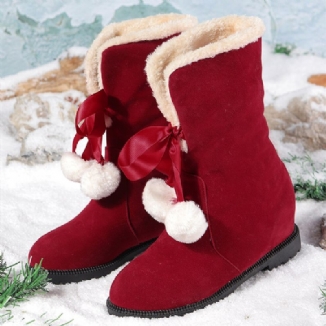 Einfarbige Lässige Elegante Bommel-schleife Warme Flauschige Schneestiefel Für Damen