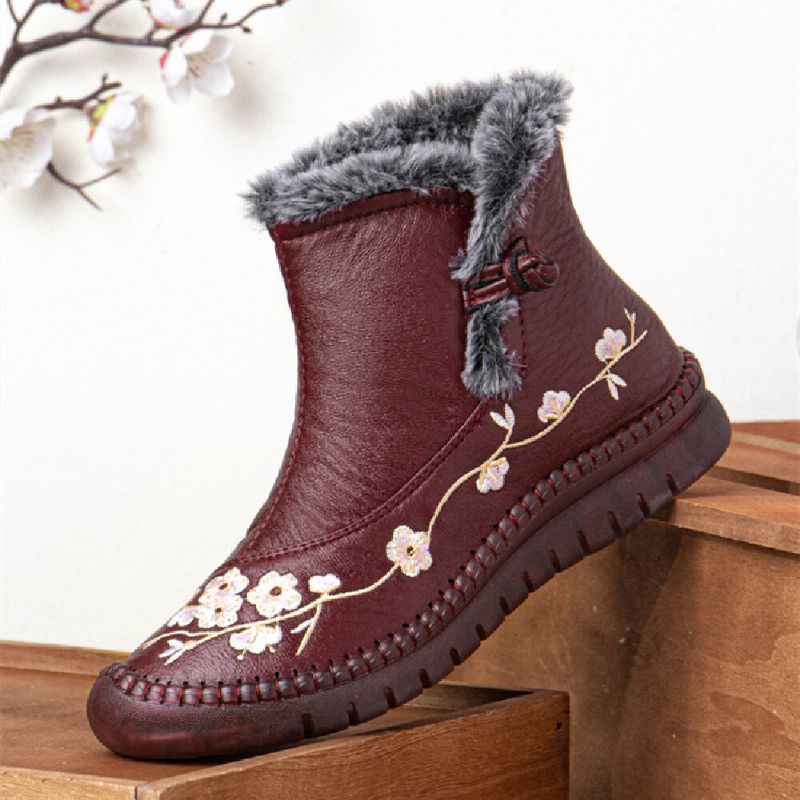 Einfarbige Lässige Retro-bestickte Warme Bequeme Weiche Flache Kurze Stiefel Für Damen