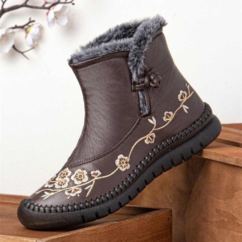 Einfarbige Lässige Retro-bestickte Warme Bequeme Weiche Flache Kurze Stiefel Für Damen