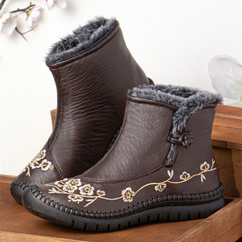 Einfarbige Lässige Retro-bestickte Warme Bequeme Weiche Flache Kurze Stiefel Für Damen