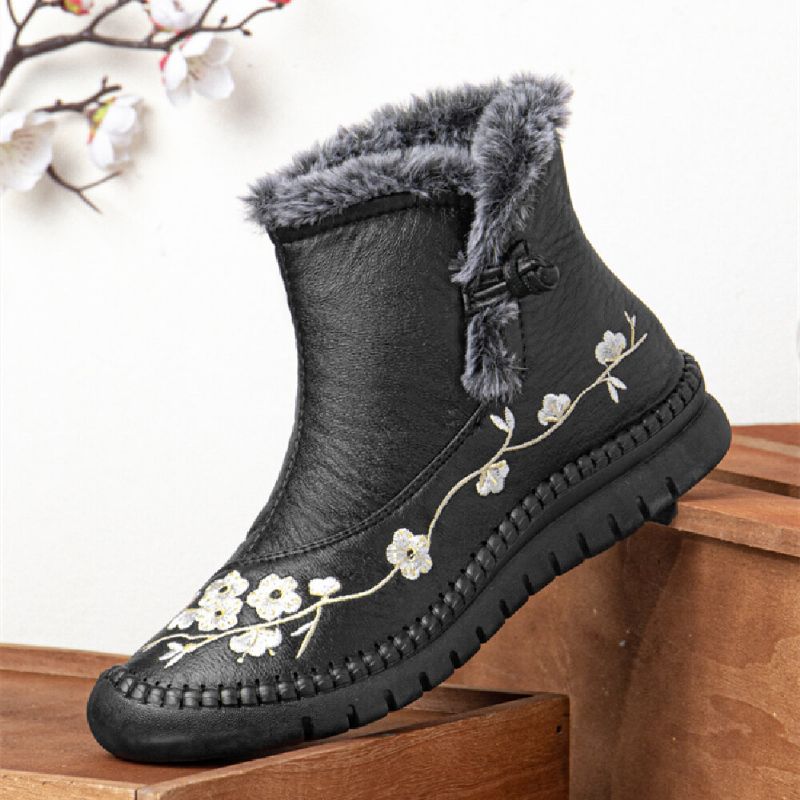 Einfarbige Lässige Retro-bestickte Warme Bequeme Weiche Flache Kurze Stiefel Für Damen