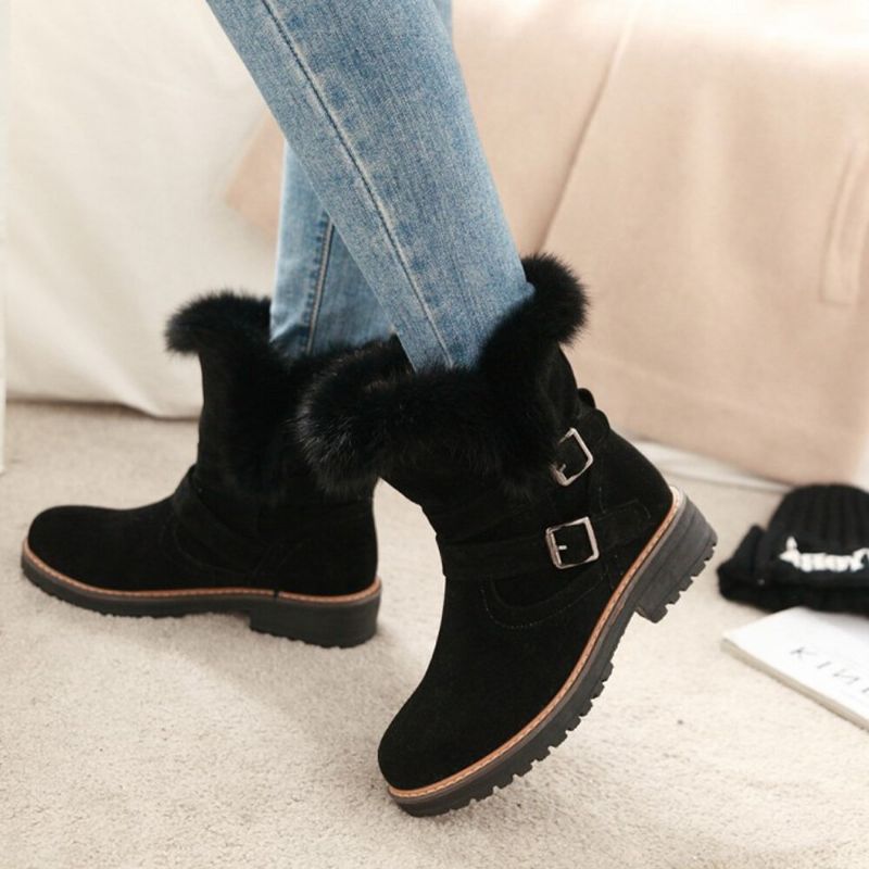 Einfarbige Runde Zehenschuhe Für Damen Lässig Elegant Mit Schnalle Fluff Flanging Schneestiefel