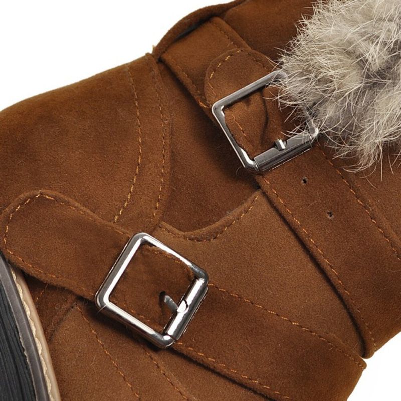 Einfarbige Runde Zehenschuhe Für Damen Lässig Elegant Mit Schnalle Fluff Flanging Schneestiefel