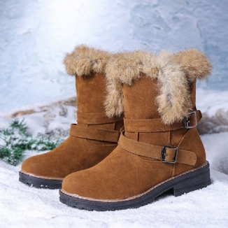 Einfarbige Runde Zehenschuhe Für Damen Lässig Elegant Mit Schnalle Fluff Flanging Schneestiefel