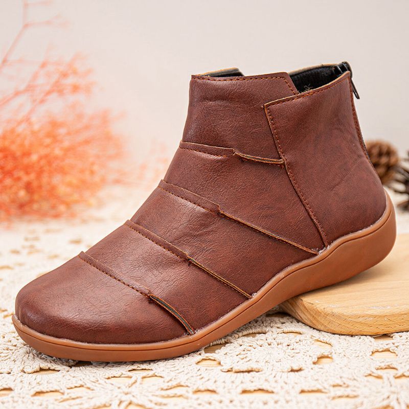 Flache Stiefeletten Im Retro-stil Mit Weicher Sohle Und Reißverschluss Am Rücken Für Damen