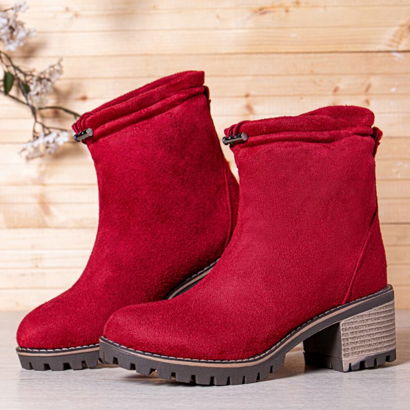 Frauen Casual Solid Color Round Toe Gummiband Chunky Heel Short Boots