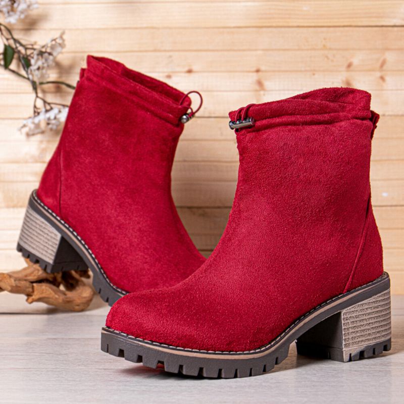 Frauen Casual Solid Color Round Toe Gummiband Chunky Heel Short Boots