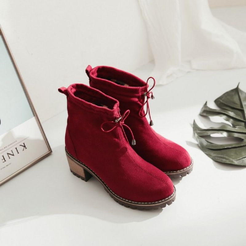 Frauen Casual Solid Color Round Toe Gummiband Chunky Heel Short Boots