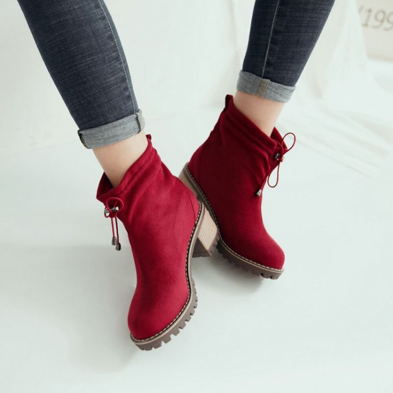 Frauen Casual Solid Color Round Toe Gummiband Chunky Heel Short Boots