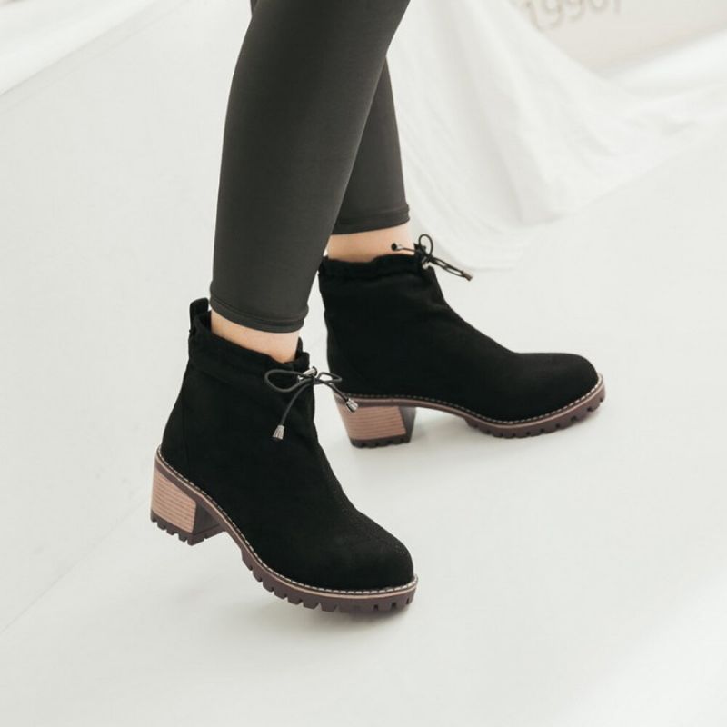 Frauen Casual Solid Color Round Toe Gummiband Chunky Heel Short Boots