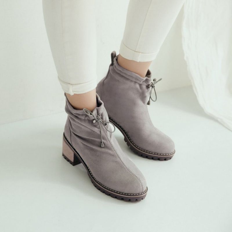 Frauen Casual Solid Color Round Toe Gummiband Chunky Heel Short Boots