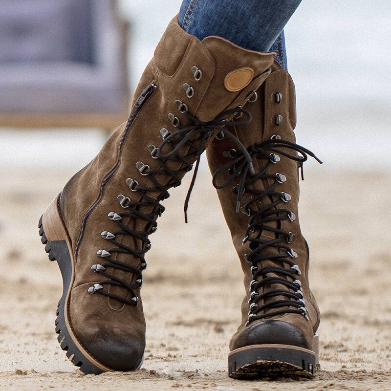 Frauen In Übergröße Tragbare Wildleder-kampfstiefel Mit Seitlichem Reißverschluss Und Mittlerer Wade