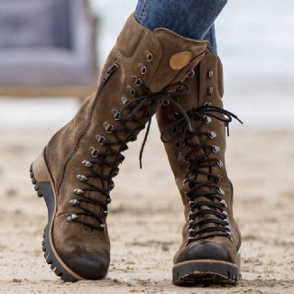 Frauen In Übergröße Tragbare Wildleder-kampfstiefel Mit Seitlichem Reißverschluss Und Mittlerer Wade