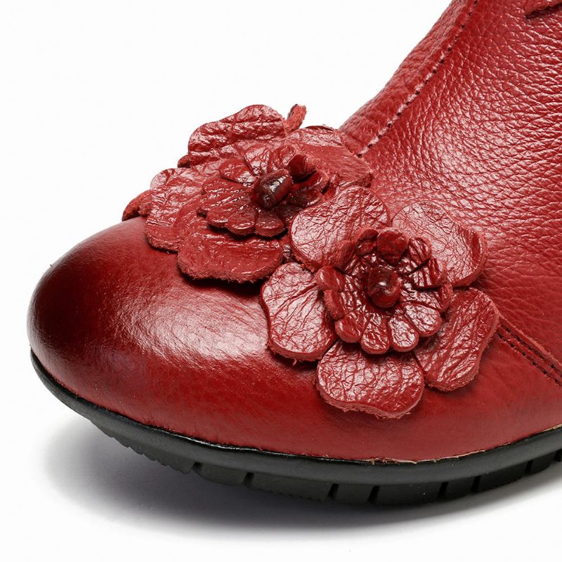 Frauen-weinlese-echtes Leder-handgemachte Blumen-niedriger Absatz-knöchel-kurzschluss-stiefel