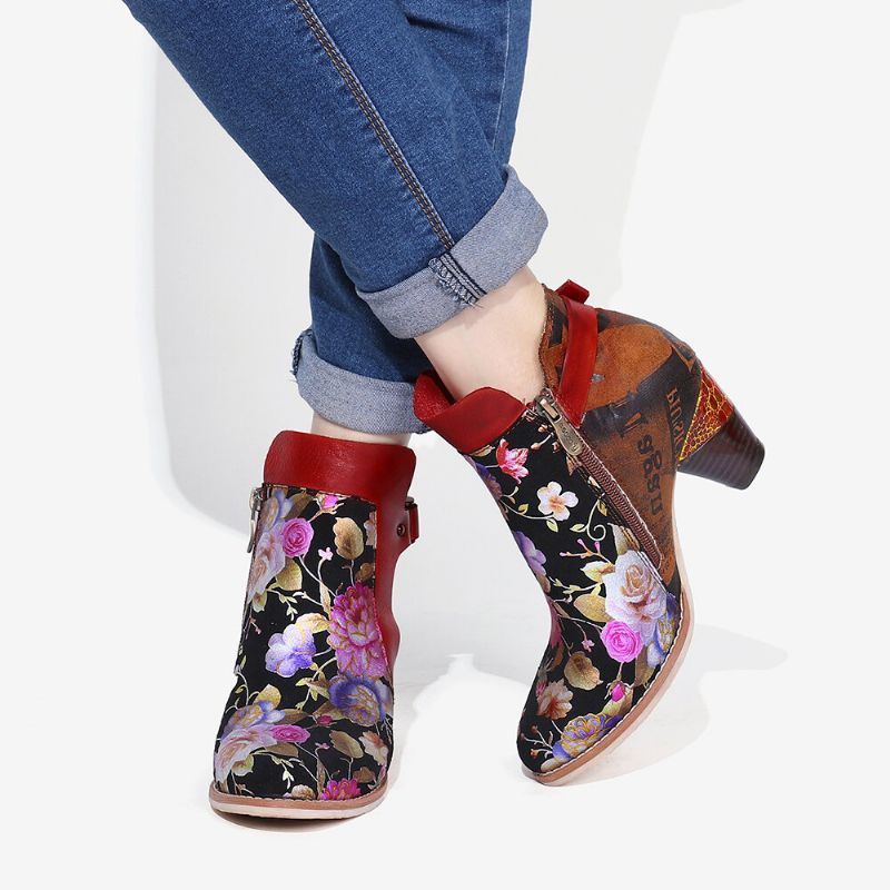 Geblühte Retro-blume Kombiniert Mit Eleganten Einzigartigen High Heel-stiefeln Im Modernen Stil