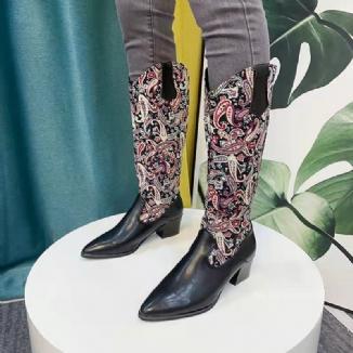 Große Damen-cowboystiefel Mit Ethnischem Paisley-muster Und Reißverschluss Mit Spitzer Zehenpartie Und Klobigem Absatz