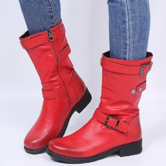 Große Retro-reitstiefel Mit Einfarbigem Schnallenriemen Und Blockabsatz Für Damen