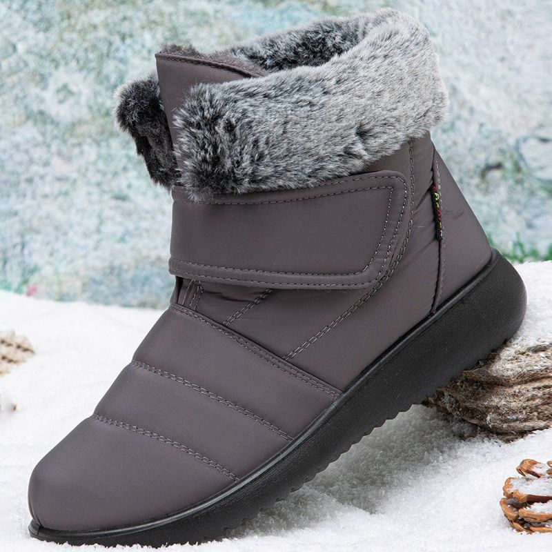 Große Warm Gefütterte Damen-schneestiefel Mit Klettverschluss Und Samt-schneestiefeletten