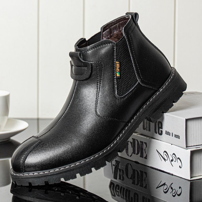 Herren-echtleder-slip-on Rutschfest Plus Warme Chelsea-stiefel Aus Samt Martin-stiefel