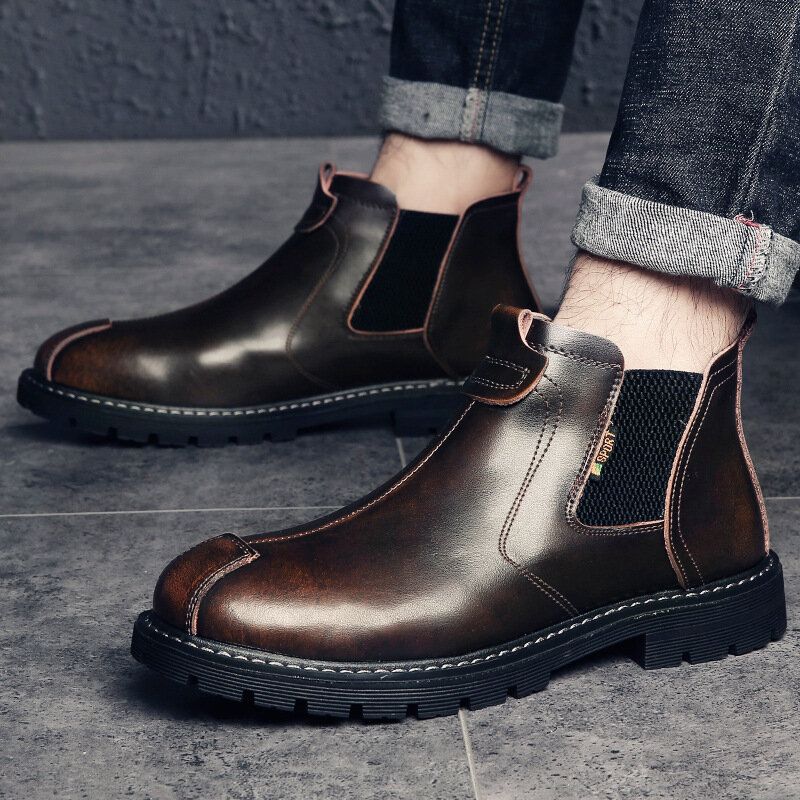 Herren-echtleder-slip-on Rutschfest Plus Warme Chelsea-stiefel Aus Samt Martin-stiefel