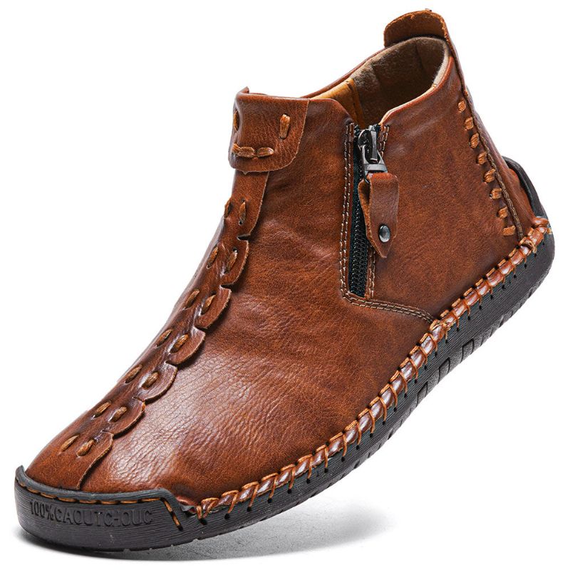 Herren Handnähte Leder Seitenreißverschluss Business Casual Stiefeletten