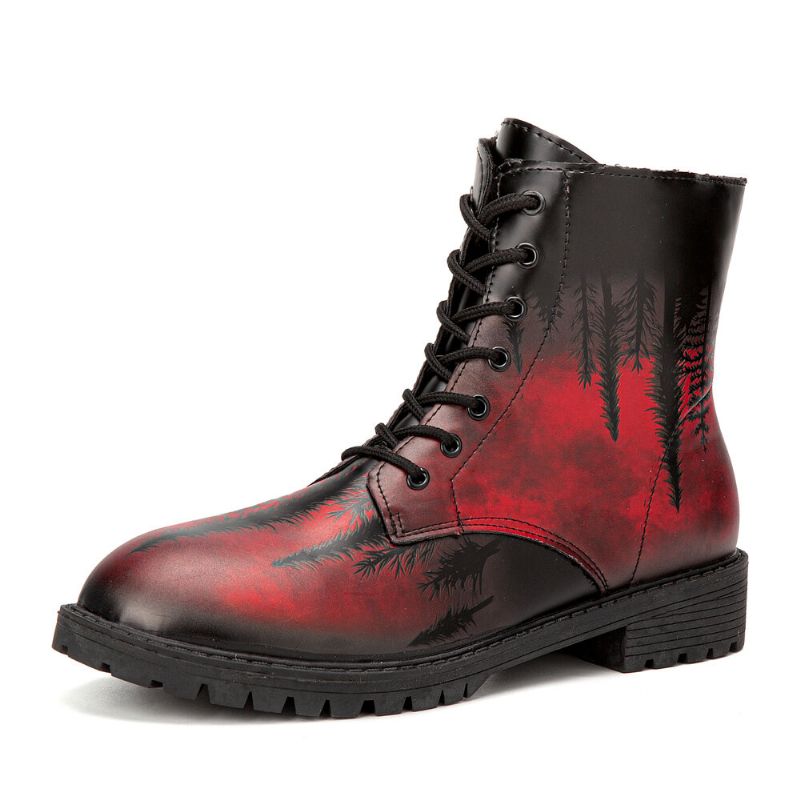 Herren-leder-halloween-druck Mit Weicher Sohle Runder Zehe Bequem Bunt Lässig Martin-stiefel