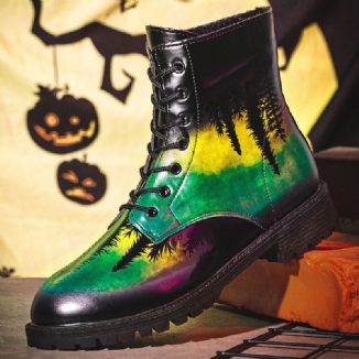 Herren-leder-halloween-druck Mit Weicher Sohle Runder Zehe Bequem Bunt Lässig Martin-stiefel