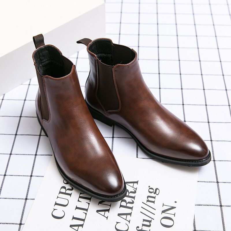 Herren-leder Mit Spitzer Zehenpartie Weicher Sohle Trendiger Slip-on Lässige Chelsea-stiefel