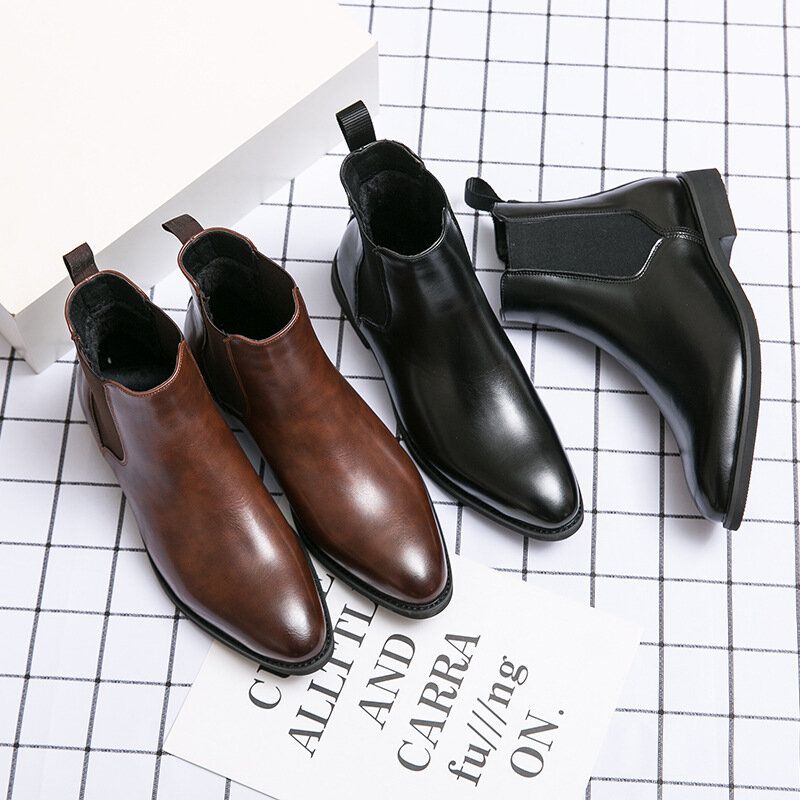 Herren-leder Mit Spitzer Zehenpartie Weicher Sohle Trendiger Slip-on Lässige Chelsea-stiefel