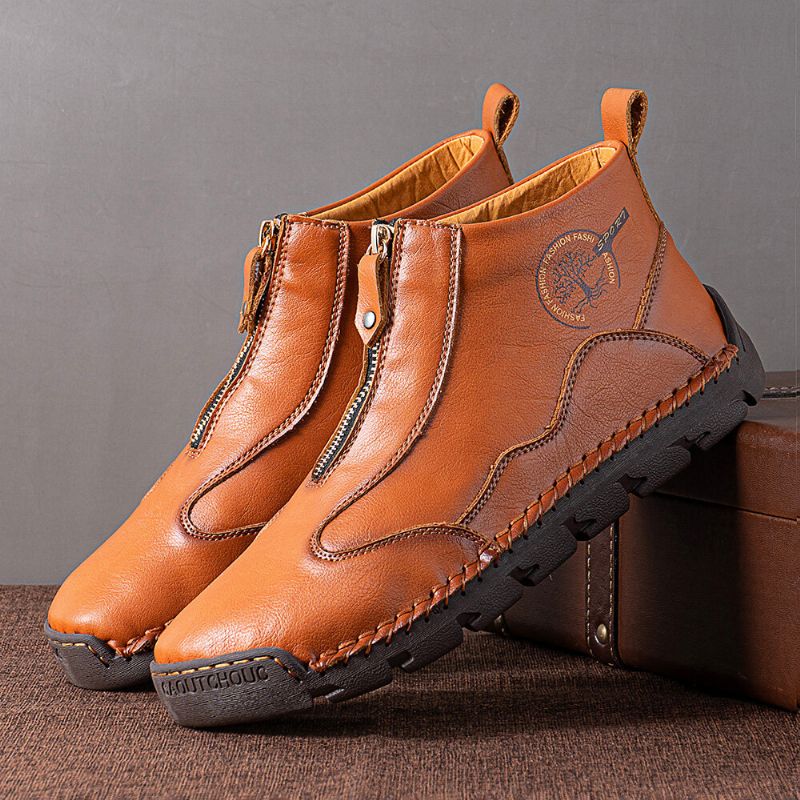 Herren-mikrofaser-leder Handgenäht Weicher Boden Rutschfester Reißverschluss Lässige Outdoor-stiefel