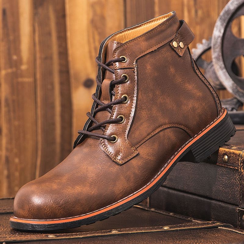 Herren-motorradstiefel Aus Mikrofaserleder Mit Runder Zehenpartie Martin Boots