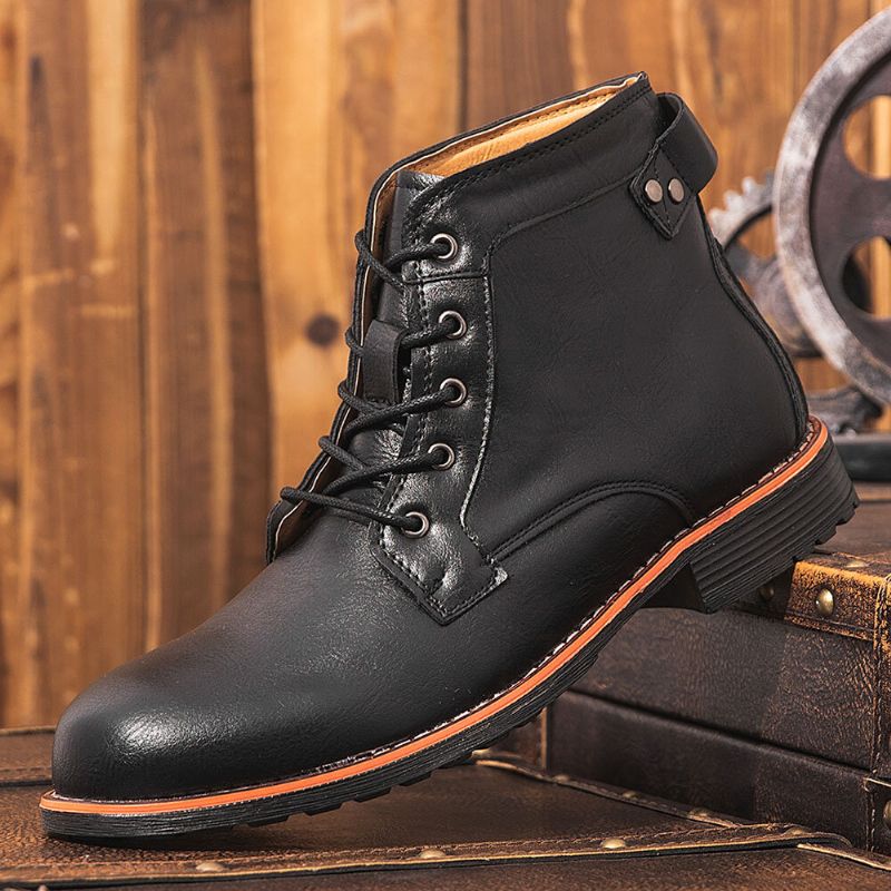 Herren-motorradstiefel Aus Mikrofaserleder Mit Runder Zehenpartie Martin Boots