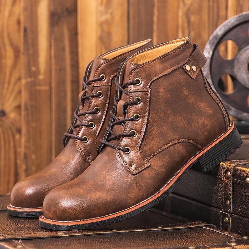 Herren-motorradstiefel Aus Mikrofaserleder Mit Runder Zehenpartie Martin Boots