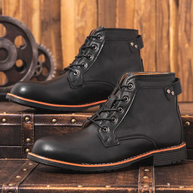 Herren-motorradstiefel Aus Mikrofaserleder Mit Runder Zehenpartie Martin Boots