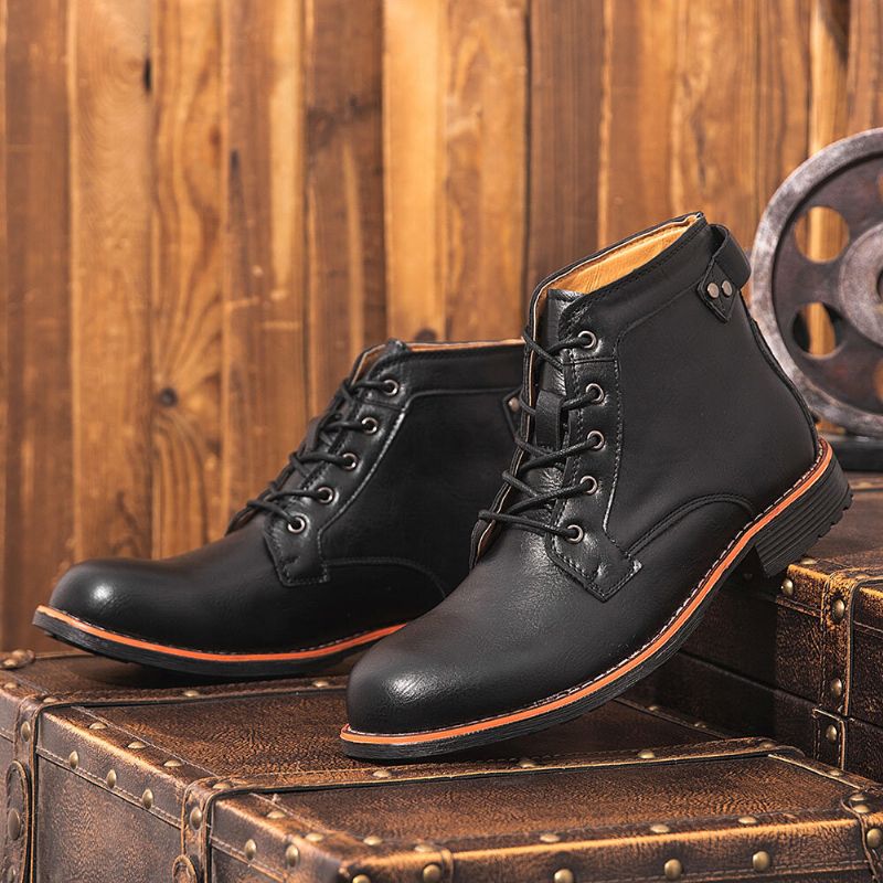 Herren-motorradstiefel Aus Mikrofaserleder Mit Runder Zehenpartie Martin Boots