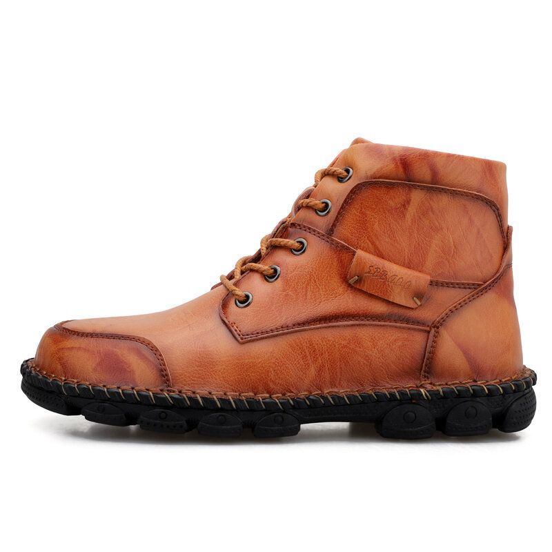 Herren Outdoor Bequeme Runde Zehe Lässige Handsitzende High Top Lederstiefel