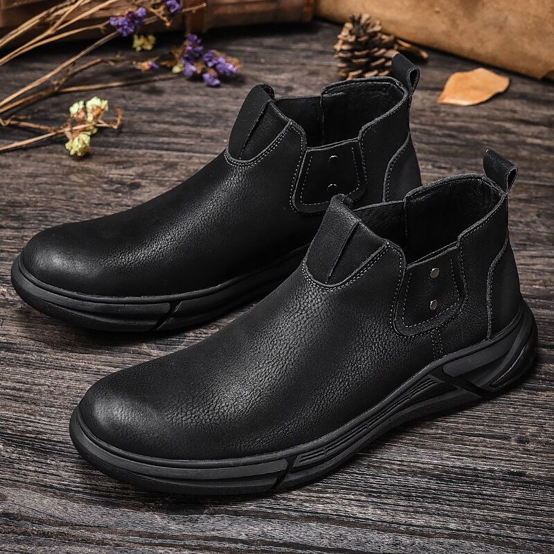 Herren Retro-rindsleder Rutschfeste Weiche Sohle Elastische Slip-on-chelsea-stiefel