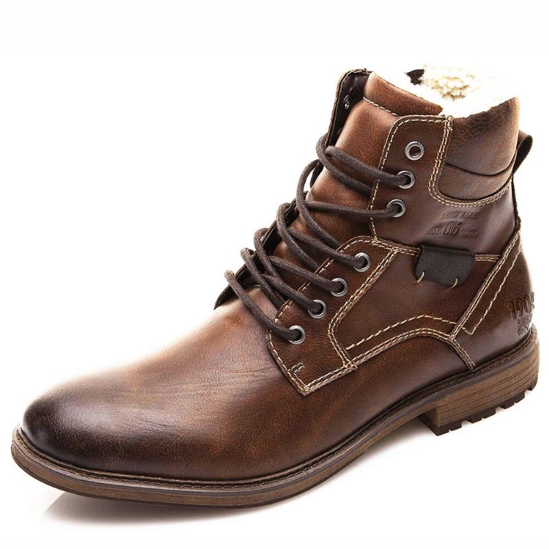 Herren Retro Rutschfeste Warmfutter Schnürstiefeletten Mit Reißverschluss